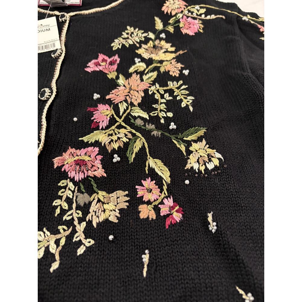 Tiara International Black Red Beaded Embroidery Knit Sweater‎ Cardigan NWT 1990s - Picture 4 of 14